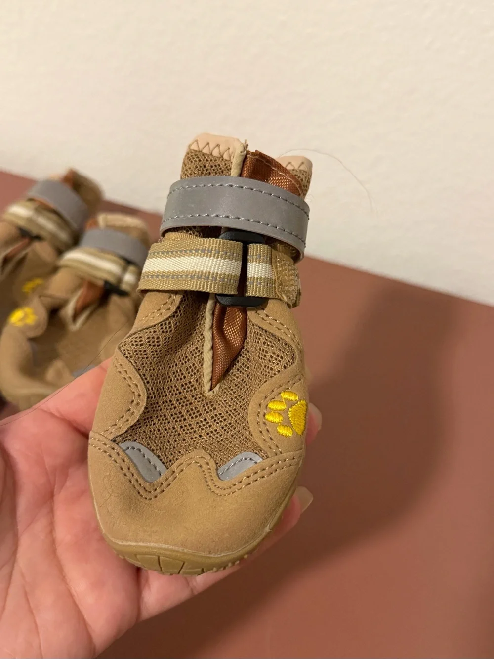 Dog Tan Outdoor Shoes with Reflective Strap